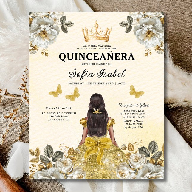 Budget Bloemen Goud Vlinder Prinses Quinceanera (Creator heeft geüpload)