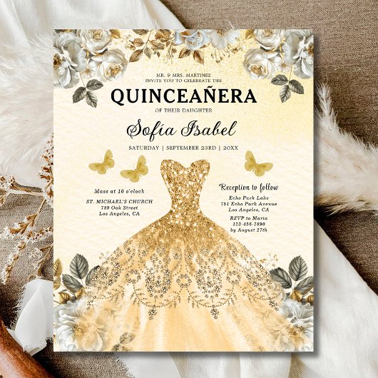 Budget Bloemen Goud Vlinder Prinses Quinceanera Flyer