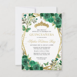 Budget Bloemen Groen Goud Tiara Quinceañera Invite Notitiekaartje