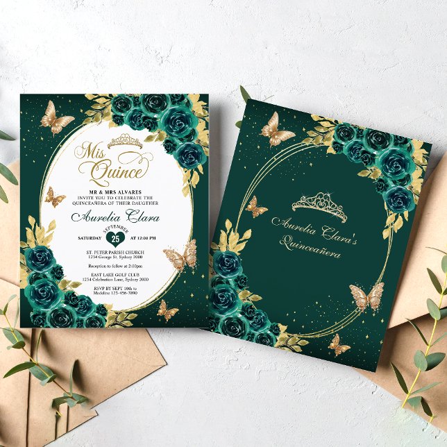 BUDGET Bloemen Groen Gouden Vlinder Quinceanera (Creator heeft geüpload)