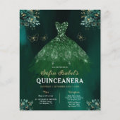 Budget Bloemen Groen Tweetalig Spaans Quinceanera Flyer (Voorkant)