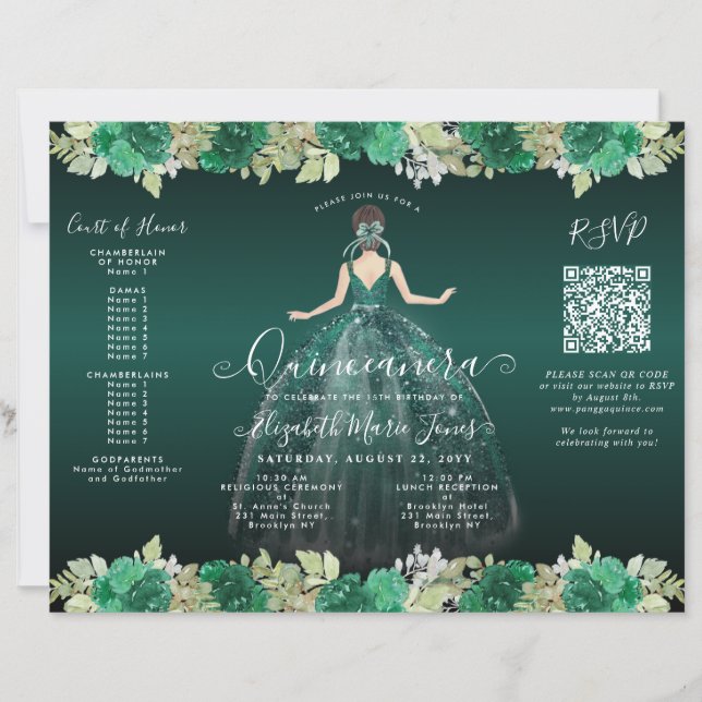 Budget Bloemen Groene Jurk Foto Quinceanera Uitnod (Voorkant)