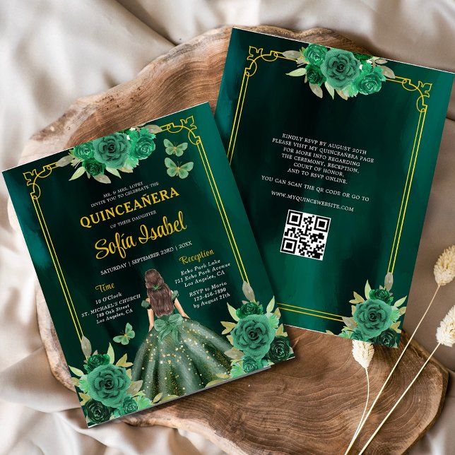 Budget Bloemen Groene Jurk QR Code Quinceanera (Creator heeft geüpload)