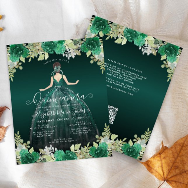 Budget Bloemen Groene Jurk QR Code Quinceanera (Creator heeft geüpload)