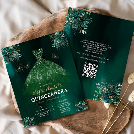 Budget Bloemen Groene Jurk QR Code Quinceanera Flyer