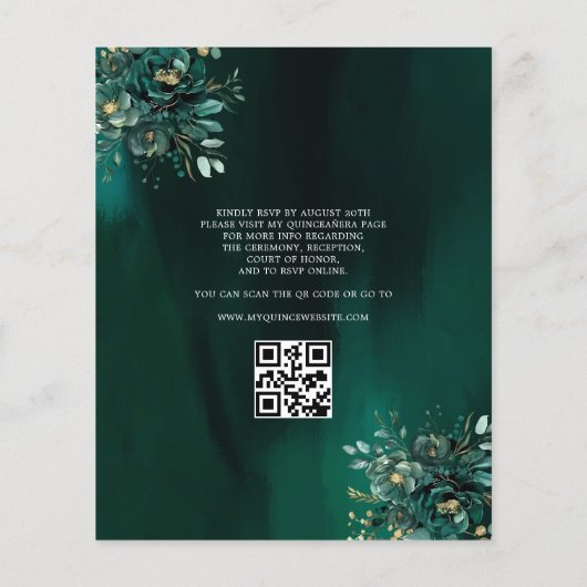 Budget Bloemen Groene Jurk QR Code Quinceanera Flyer (Achterkant)