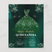 Budget Bloemen Groene Jurk QR Code Quinceanera Flyer (Voorkant)