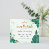Budget Bloemen Groene Quinceanera Save the Date (Staand voorkant)