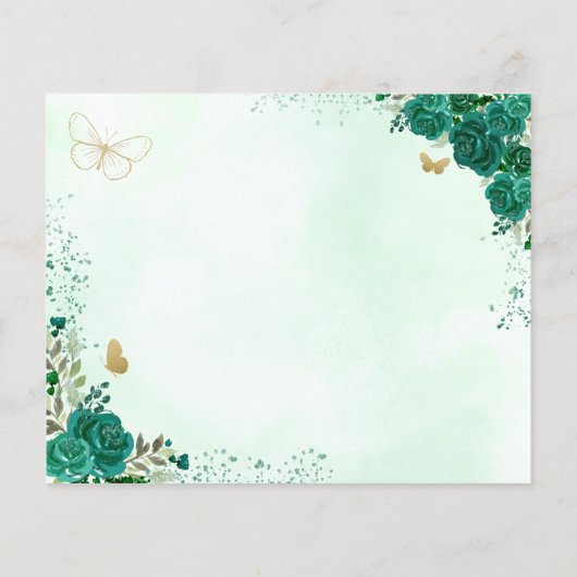 Budget Bloemen Groene Quinceanera Save the Date (Achterkant)