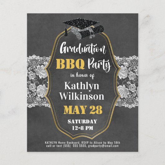 BUDGET  Bloemen Kant AFSTUDEERDER BBQ Uitnodiging (Voorkant)