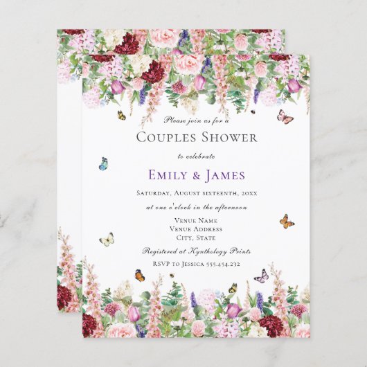 Budget Bloemen Koppels Douche uitnodiging (Voorkant / Achterkant)