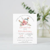 Budget Bloemen Koraal Roze 50e Verjaardagsuitnodig (Staand voorkant)