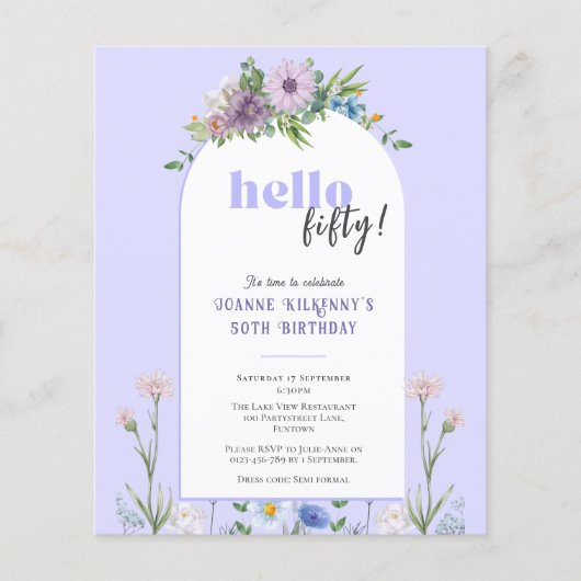 Budget Bloemen Lavendel Verjaardagsuitnodiging Flyer (Voorkant)