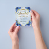 Budget Bloemen Marine Blauw Goud Tiara Quinceañera Flyer (Hand)
