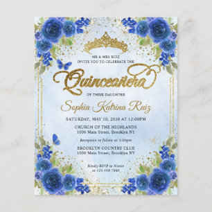 Budget Bloemen Marine Blauw Goud Tiara Quinceañera Flyer