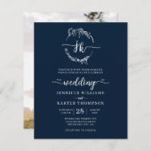 BUDGET Bloemen Marine Blauw Monogram Foto Bruiloft (Voorkant / Achterkant)