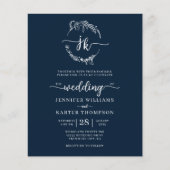 BUDGET Bloemen Marine Blauw Monogram Foto Bruiloft (Voorkant)