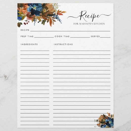 Budget Bloemen Marine Blauw Terracotta Keuken Rece Flyer (Voorkant)