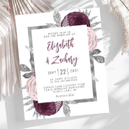 Budget Bloemen Mauve Roze Zilveren bruiloft Uitnod