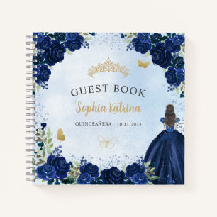 Budget Bloemen Navy Blauw Goud Quinceanera Gastenb Notitieboek