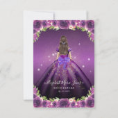 Budget Bloemen Paarse Gouden Prinses Quinceanera Notitiekaartje (Achterkant)