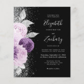 Budget Bloemen Paarse zilveren glitter zwart bruil (Voorkant)