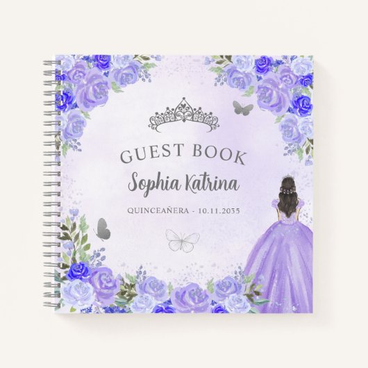 Budget Bloemen Paarse zilveren Quinceanera Gastenb Notitieboek (Voorkant)