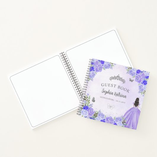 Budget Bloemen Paarse zilveren Quinceanera Gastenb Notitieboek (Binnen)