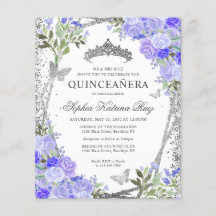 Budget Bloemen Paarse zilveren Quinceañera Invite