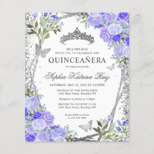 Budget Bloemen Paarse zilveren Quinceañera Invite