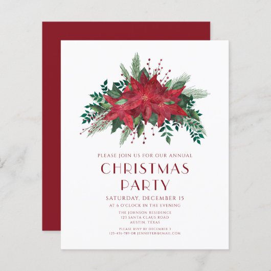 Budget Bloemen Poinsettia Kerstfeest Uitnodigen (Voorkant / Achterkant)