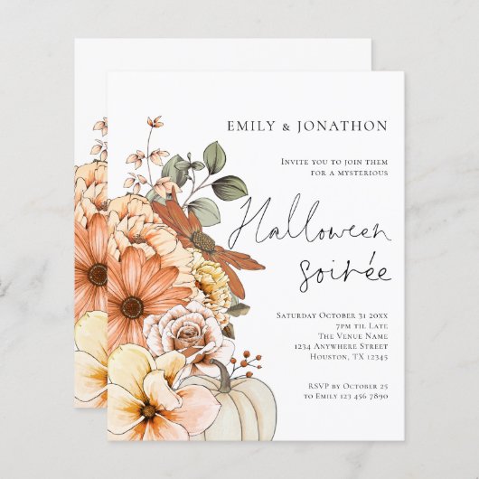 Budget Bloemen Pompoen Script Halloween Party Wit (Voorkant / Achterkant)