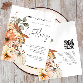 Budget Bloemen Pompoen Script QR bruiloft uitnodig