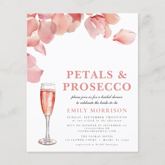 Budget Bloemen & Prosecco Bruidsfeest Uitnodiging Flyer (Voorkant)