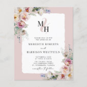 Budget Bloemen QR Code Monogram Bruiloft Uitnodigi (Voorkant)