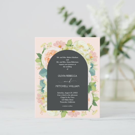 Budget Bloemen QR Code Trouwkaarten (Staand voorkant)