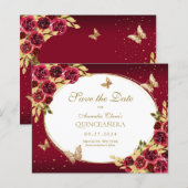 BUDGET Bloemen Rode Gouden Vlinder Quinceanera (Voorkant / Achterkant)