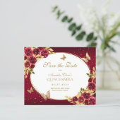 BUDGET Bloemen Rode Gouden Vlinder Quinceanera (Staand voorkant)