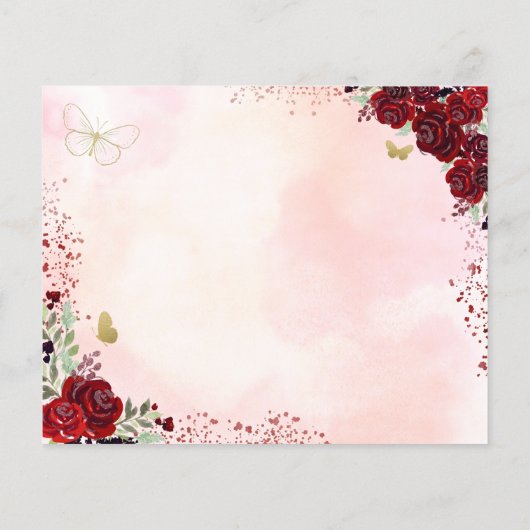 Budget Bloemen Rood Goud Quinceanera Save the Date (Achterkant)