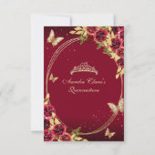BUDGET Bloemen Rood Goud Tiara Vlinder Quinceañera Notitiekaartje (Achterkant)