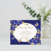 BUDGET Bloemen Royal Blue Butterfly Quinceanera (Staand voorkant)