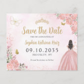 Budget Bloemen Roze Goud Quinceanera Save the Date (Voorkant)