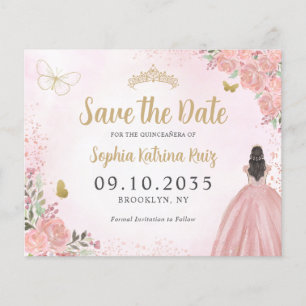 Budget Bloemen Roze Goud Quinceanera Save the Date