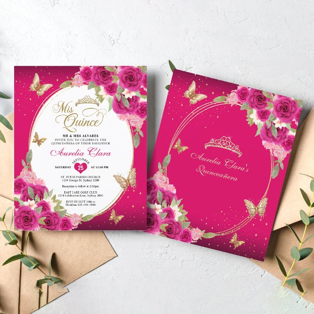 BUDGET Bloemen roze gouden vlinder Mis Quinceañera (Creator heeft geüpload)