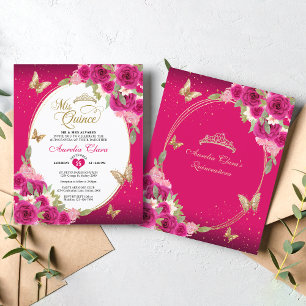 BUDGET Bloemen roze gouden vlinder Mis Quinceañera