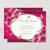 BUDGET Bloemen Roze Gouden Vlinder Quinceanera (Voorkant / Achterkant)