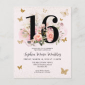 Budget Bloemen Roze Gouden Vlinder Sweet 16 Party (Voorkant)