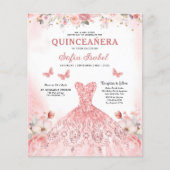 Budget Bloemen Roze Tweetalig Spaans Quinceanera Flyer (Voorkant)