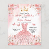 Budget Bloemen Roze Tweetalig Spaans Quinceanera Flyer (Achterkant)