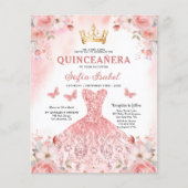 Budget Bloemen Roze Tweetalig Spaans Quinceanera Flyer (Voorkant)